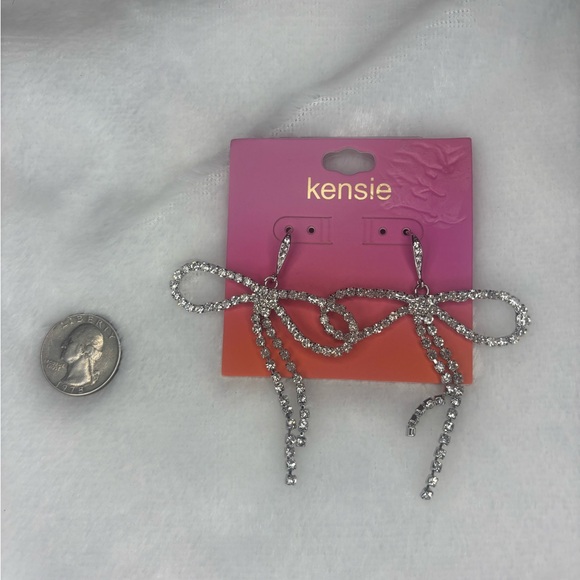 Kensie Sparkling Silver Bow Earrings - Picture 1 of 5